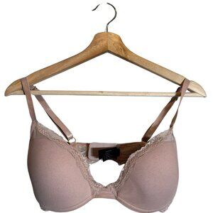 Pepper Zero Gap Lace Trim Push Up Bra Womens 36B Pink Nude Underwire Comfortable